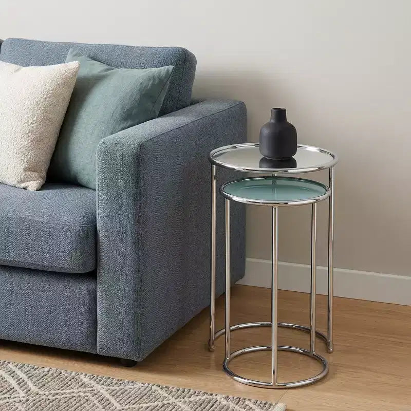 Table d'appoint ronde HomeRoots 22 en aluminium argenté avec miroir