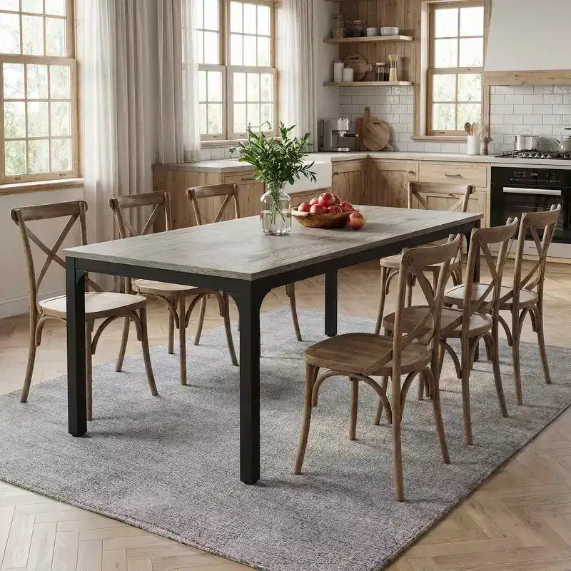 MAYEERTY 78.7 Table de salle à manger rustique 6-8 personnes, Table de cuisine et de bureau moderne résistante aux rayures et imperméable