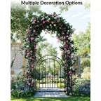 Arche de jardin en métal noir très résistante de 2,40 m avec portillon - Treillis pour rosiers grimpants, vignes et fleurs - Clôture décorative extérieure pour patio, pelouse et jardin