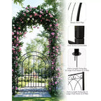 Arche de jardin en métal noir très résistante de 2,40 m avec portillon - Treillis pour rosiers grimpants, vignes et fleurs - Clôture décorative extérieure pour patio, pelouse et jardin