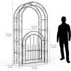 Arche de jardin en métal noir très résistante de 2,40 m avec portillon - Treillis pour rosiers grimpants, vignes et fleurs - Clôture décorative extérieure pour patio, pelouse et jardin