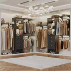 Système de placard Besiost avec 3 tringles, 3 tiroirs et 3 tours d'étagères, organisateur de dressing de 1,5 à 2,4 m