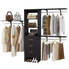 Système de placard Besiost avec 3 tringles, 3 tiroirs et 3 tours d'étagères, organisateur de dressing de 1,5 à 2,4 m