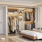 Système de placard Besiost avec 3 tringles, 3 tiroirs et 3 tours d'étagères, organisateur de dressing de 1,5 à 2,4 m