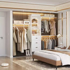 Système de placard Besiost avec 3 tringles, 3 tiroirs et 3 tours d'étagères, organisateur de dressing de 1,5 à 2,4 m