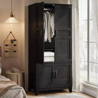 72 Tall Modern Wooden Armoire Wardrobe Closet, 4 Doors, 18 Adjustable Shelves & Hanging Rod, Freestanding Bedroom Storage Cabinet