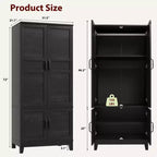 Armoire penderie moderne en bois de 183 cm de haut, 4 portes, 18 étagères réglables et tringle de suspension, armoire de rangement autoportante pour chambre à coucher.