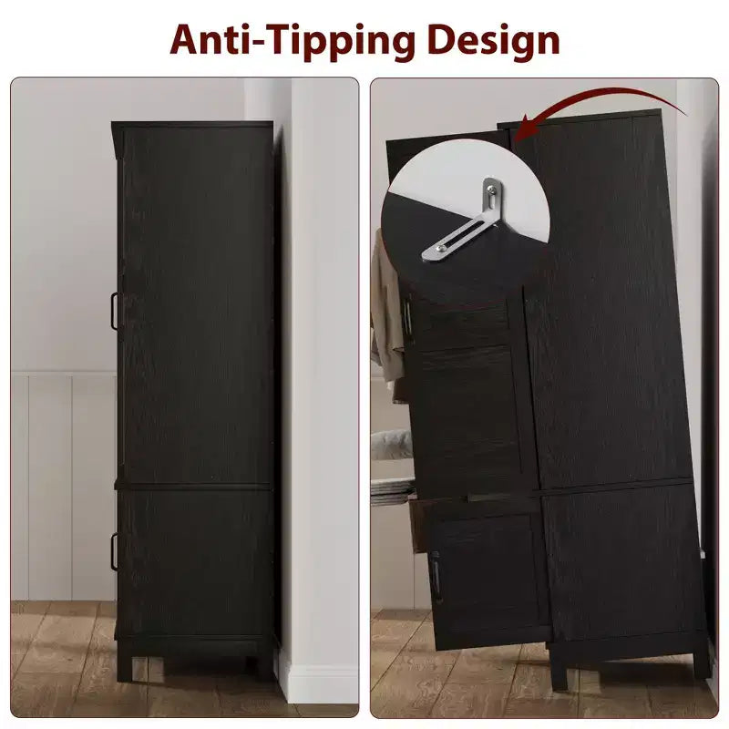 Armoire penderie moderne en bois de 183 cm de haut, 4 portes, 18 étagères réglables et tringle de suspension, armoire de rangement autoportante pour chambre à coucher.
