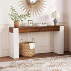 Console étroite de 160 cm avec 2 tiroirs, Table de canapé d'entrée avec rangement, Meuble d'appoint fin pour couloir de salon