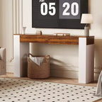 Console étroite de 160 cm avec 2 tiroirs, Table de canapé d'entrée avec rangement, Meuble d'appoint fin pour couloir de salon