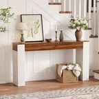 Console étroite de 160 cm avec 2 tiroirs, Table de canapé d'entrée avec rangement, Meuble d'appoint fin pour couloir de salon