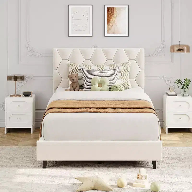 Upholstered Platform Bed Frame with Adjustable Fabric Headboard  Heavy-Duty Wood Slats, Noise-Free, Easy Assembly, No Box Spring Needed