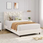Cadre de lit plateforme rembourré avec tête de lit en tissu réglable Lattes en bois robustes, sans bruit, assemblage facile, aucun sommier tapissier requis