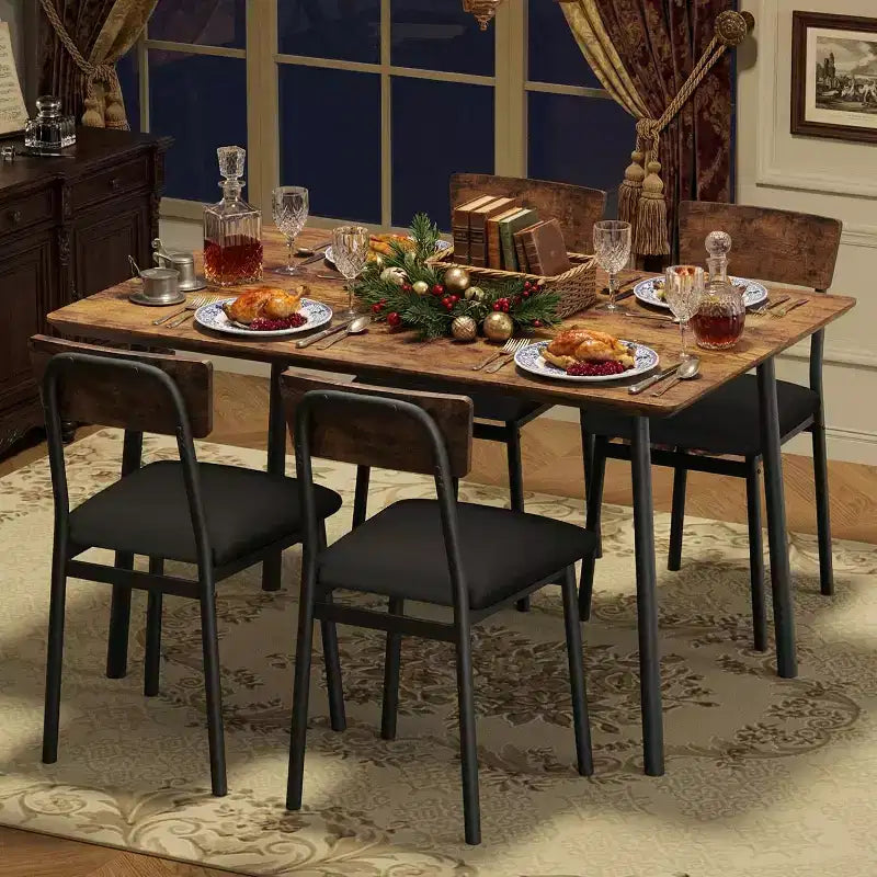 Ensemble Table à Manger Garvee pour 4 personnes avec bord biseauté et 4 chaises rembourréesEnsemble table et 4 chaises en bois pour salle à manger, cuisine, appartement
