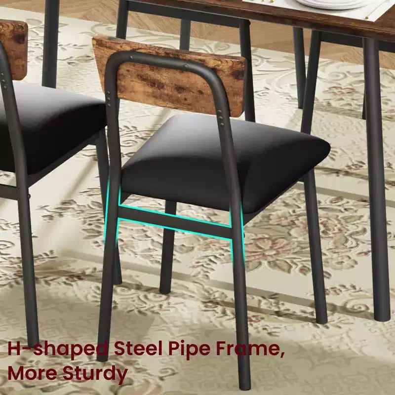 Ensemble Table à Manger Garvee pour 4 personnes avec bord biseauté et 4 chaises rembourréesEnsemble table et 4 chaises en bois pour salle à manger, cuisine, appartement