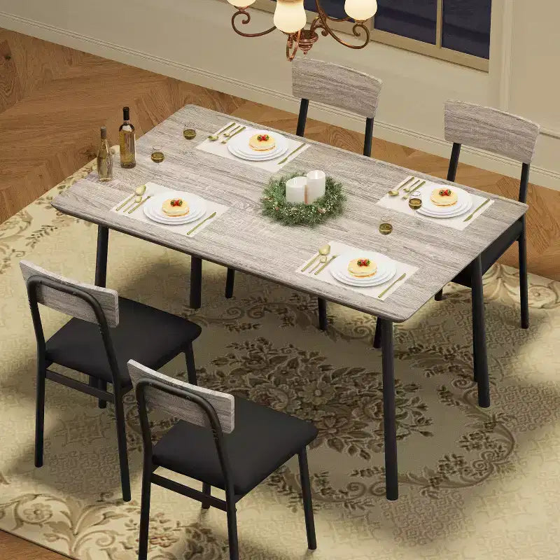 Ensemble Table à Manger Garvee pour 4 personnes avec bord biseauté et 4 chaises rembourréesEnsemble table et 4 chaises en bois pour salle à manger, cuisine, appartement