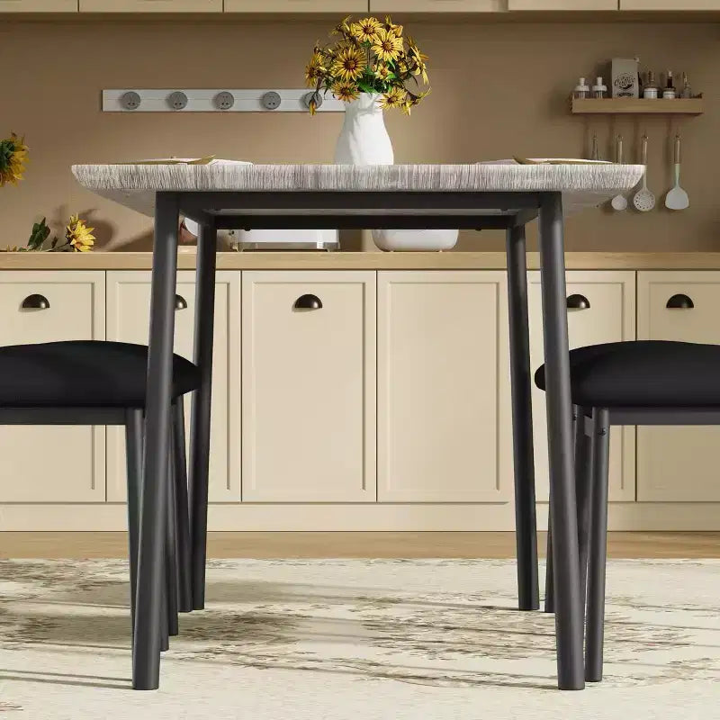 Ensemble Table à Manger Garvee pour 4 personnes avec bord biseauté et 4 chaises rembourréesEnsemble table et 4 chaises en bois pour salle à manger, cuisine, appartement