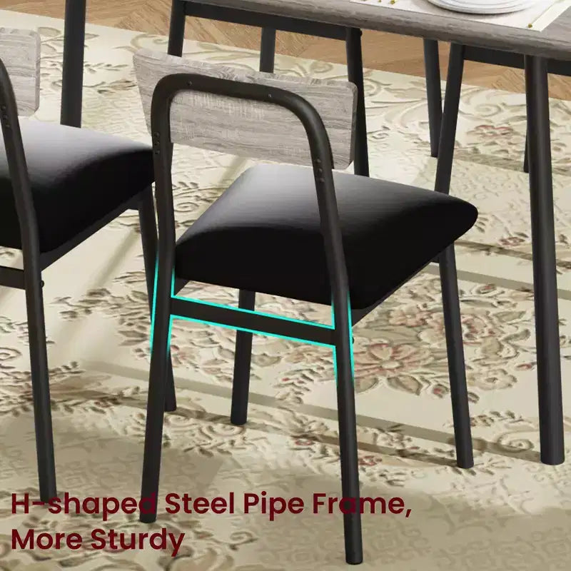 Ensemble Table à Manger Garvee pour 4 personnes avec bord biseauté et 4 chaises rembourréesEnsemble table et 4 chaises en bois pour salle à manger, cuisine, appartement