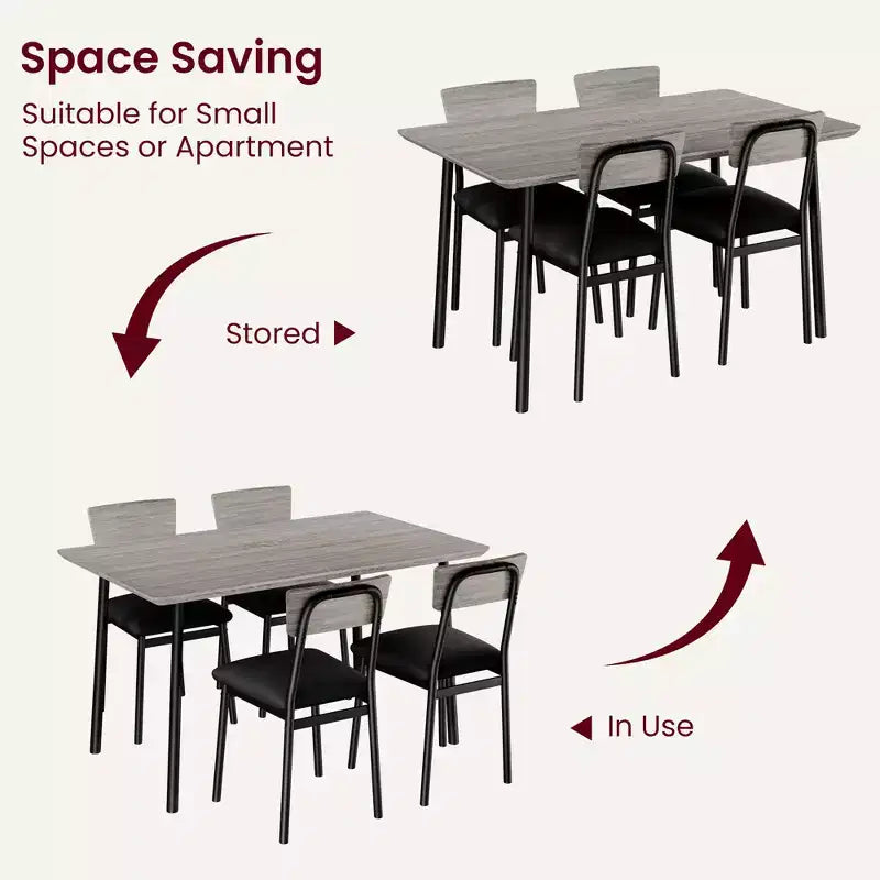 Ensemble Table à Manger Garvee pour 4 personnes avec bord biseauté et 4 chaises rembourréesEnsemble table et 4 chaises en bois pour salle à manger, cuisine, appartement
