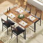 Ensemble Table à Manger Garvee pour 4 personnes avec bord biseauté et 4 chaises rembourréesEnsemble table et 4 chaises en bois pour salle à manger, cuisine, appartement