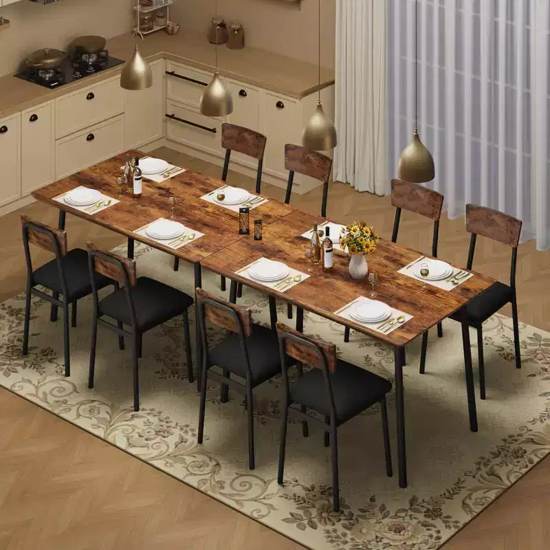 Ensemble Table à Manger Garvee pour 4 personnes avec bord biseauté et 4 chaises rembourréesEnsemble table et 4 chaises en bois pour salle à manger, cuisine, appartement