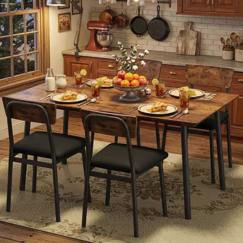 Garvee Dining Table Set for 4 w/ Beveled Edge Design & 4 Upholstered ChairsWood Kitchen Table Chairs Set of 4 for Dining Room, Kitchen, Apartment