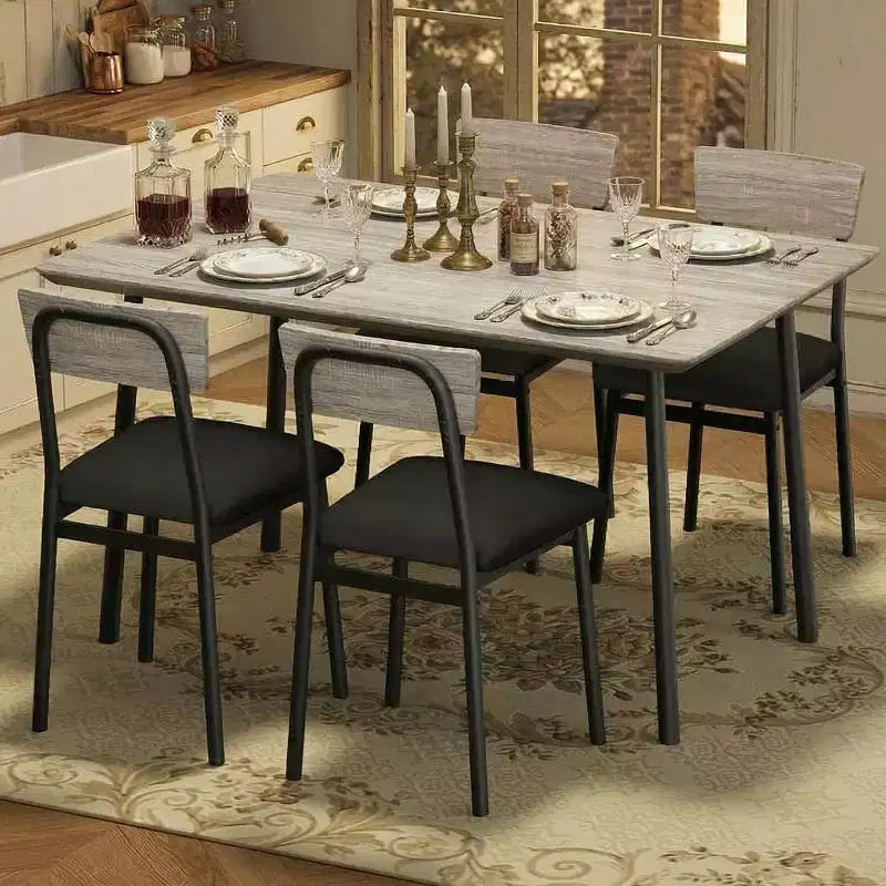 Ensemble Table à Manger Garvee pour 4 personnes avec bord biseauté et 4 chaises rembourréesEnsemble table et 4 chaises en bois pour salle à manger, cuisine, appartement