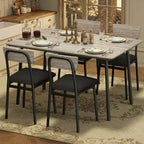 Ensemble Table à Manger Garvee pour 4 personnes avec bord biseauté et 4 chaises rembourréesEnsemble table et 4 chaises en bois pour salle à manger, cuisine, appartement