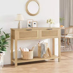 Table console de ferme de 43 pouces avec 2 tiroirs, Table d'entrée cannelée avec rangement, Table de canapé étroite pour couloir
