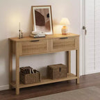 Table console de ferme de 43 pouces avec 2 tiroirs, Table d'entrée cannelée avec rangement, Table de canapé étroite pour couloir