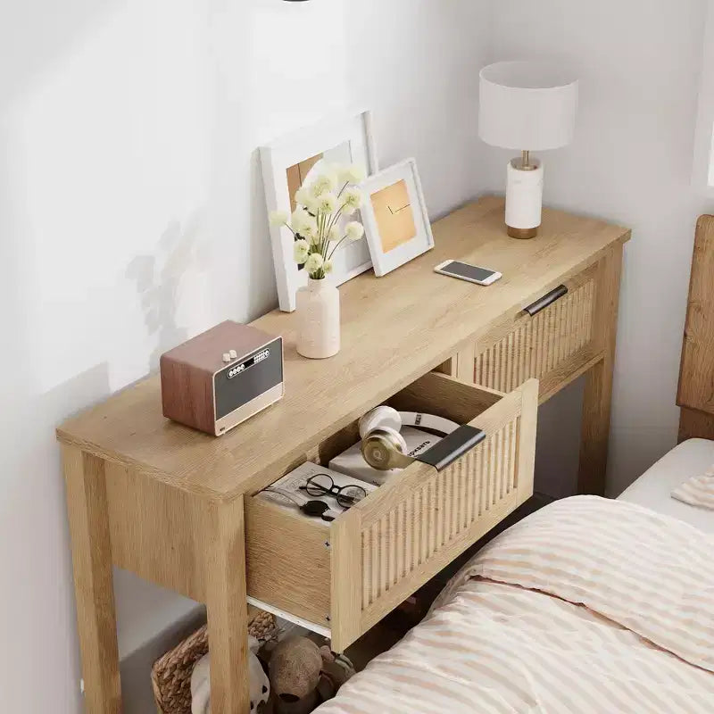 Table console de ferme de 43 pouces avec 2 tiroirs, Table d'entrée cannelée avec rangement, Table de canapé étroite pour couloir