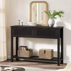 Table console de ferme de 43 pouces avec 2 tiroirs, Table d'entrée cannelée avec rangement, Table de canapé étroite pour couloir