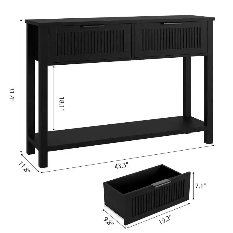 Table console de ferme de 43 pouces avec 2 tiroirs, Table d'entrée cannelée avec rangement, Table de canapé étroite pour couloir