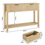 Table console de ferme de 43 pouces avec 2 tiroirs, Table d'entrée cannelée avec rangement, Table de canapé étroite pour couloir