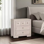 Royal Hampton Kizie Nightstand, USB, 3 Drawers, Bronze, Beige Solid Wood, 28 Inch