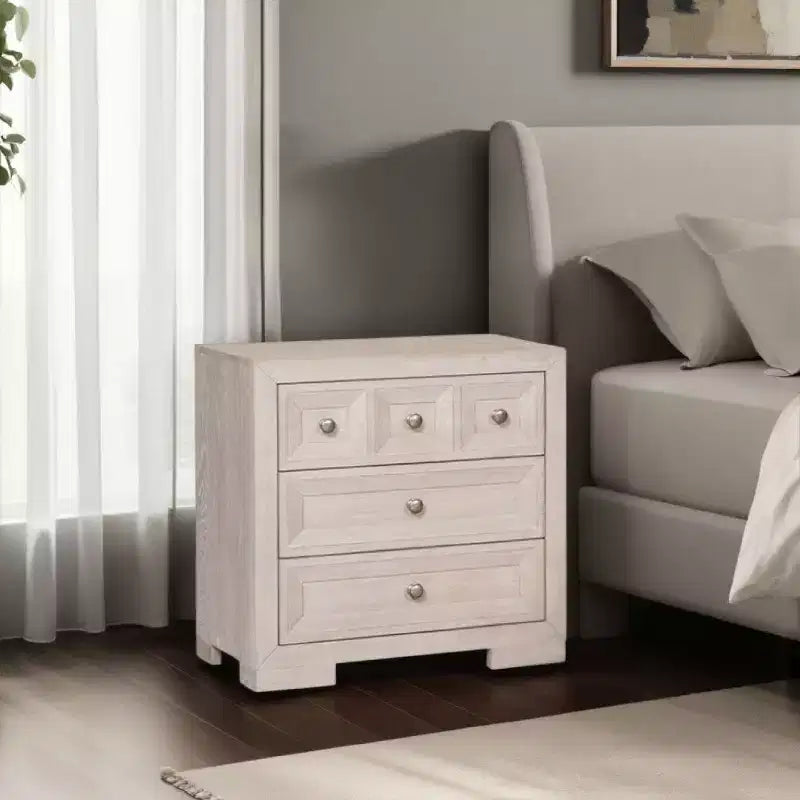 Royal Hampton Kizie Nightstand, USB, 3 Drawers, Bronze, Beige Solid Wood, 28 Inch
