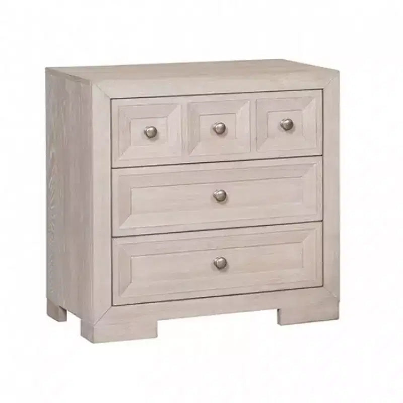 Table de chevet Royal Hampton Kizie, USB, 3 tiroirs, bronze, bois massif beige, 28 pouces