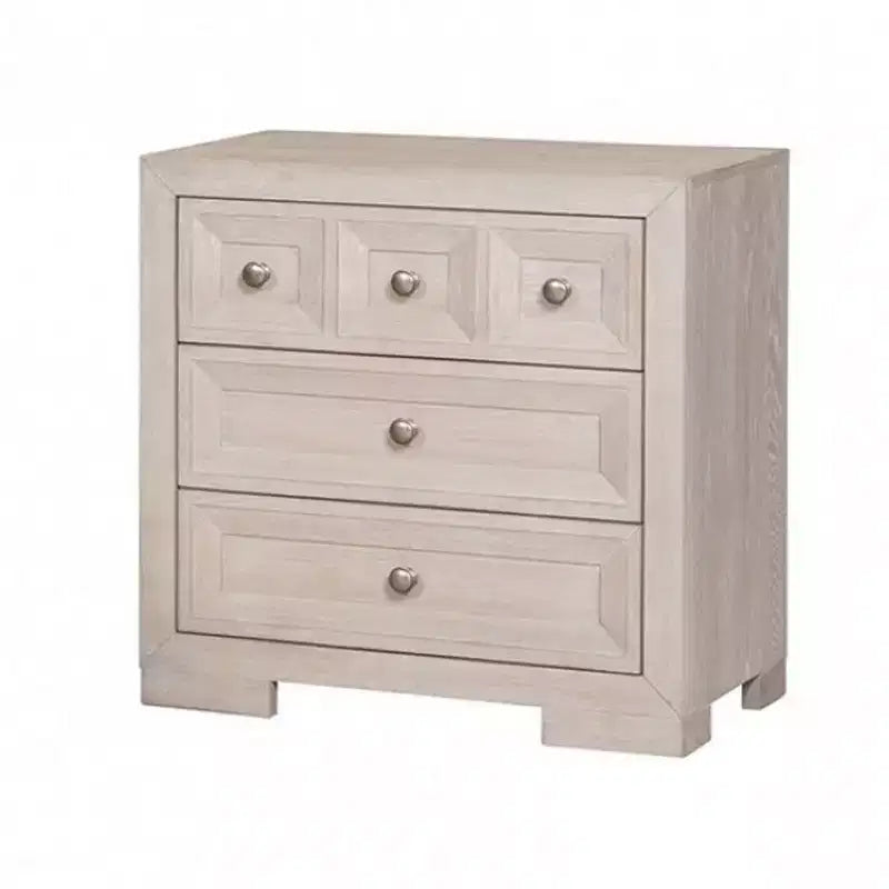 Table de chevet Royal Hampton Kizie, USB, 3 tiroirs, bronze, bois massif beige, 28 pouces