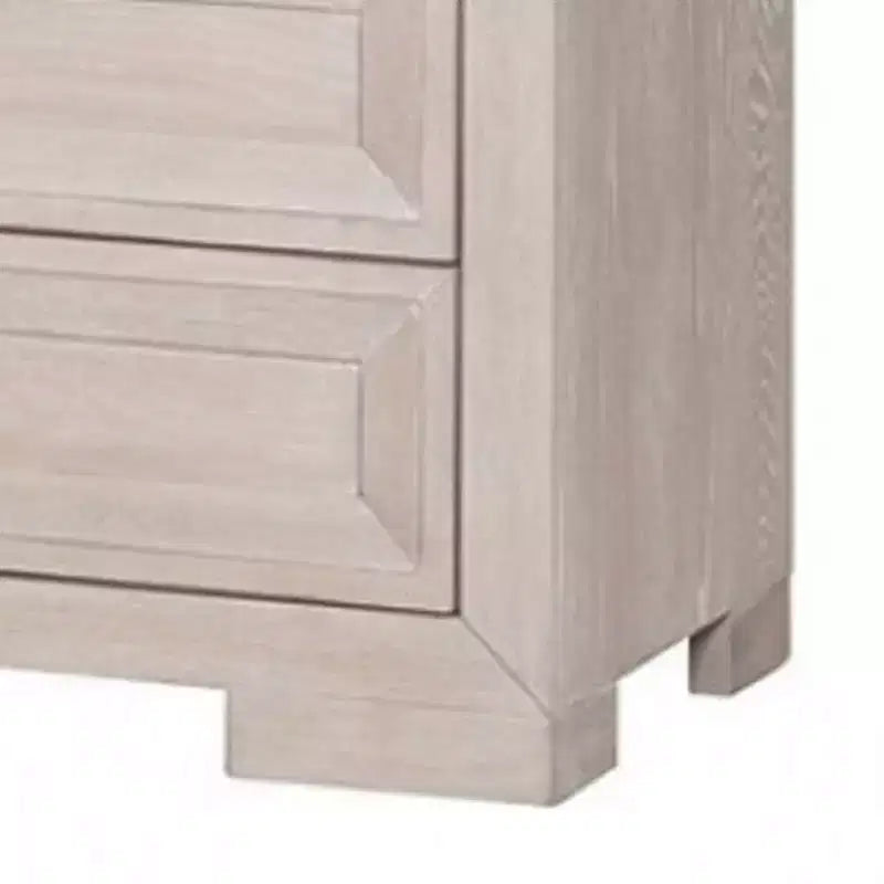 Table de chevet Royal Hampton Kizie, USB, 3 tiroirs, bronze, bois massif beige, 28 pouces