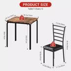 Ensemble de salle à manger carré 2 pièces peu encombrant pour 2 personnes, table et chaises compactes pour cuisine, appartement, coin petit-déjeuner et petits espaces de salle à manger, 73,9x73,9x76,2 cm