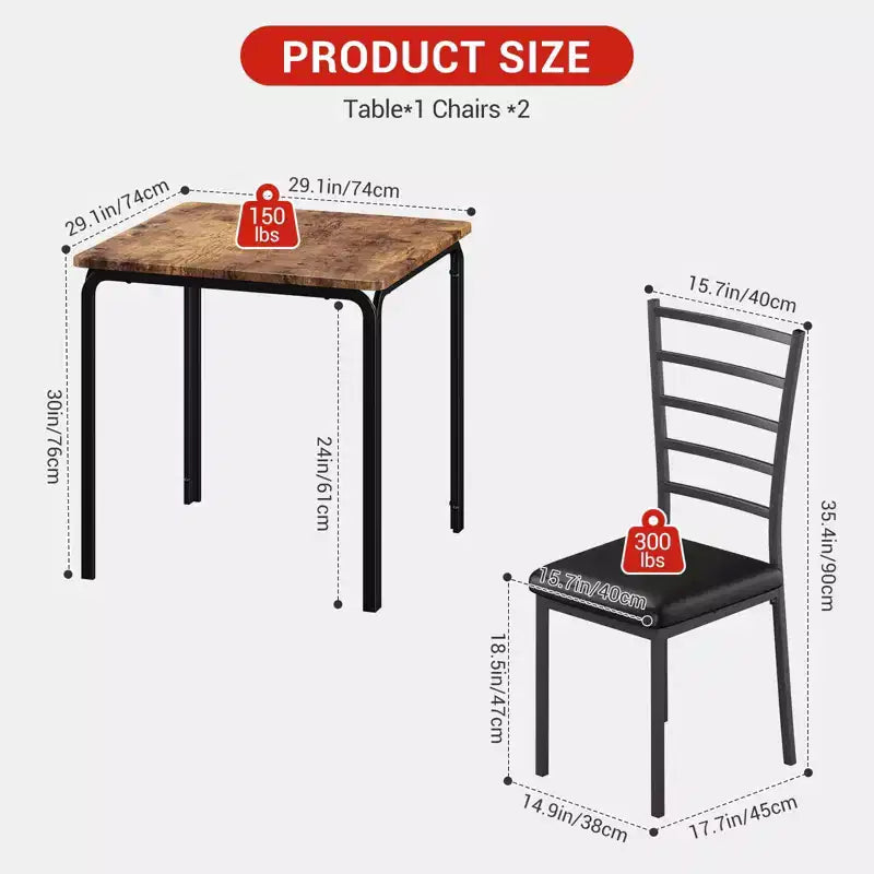 Ensemble de salle à manger carré 2 pièces peu encombrant pour 2 personnes, table et chaises compactes pour cuisine, appartement, coin petit-déjeuner et petits espaces de salle à manger, 73,9x73,9x76,2 cm