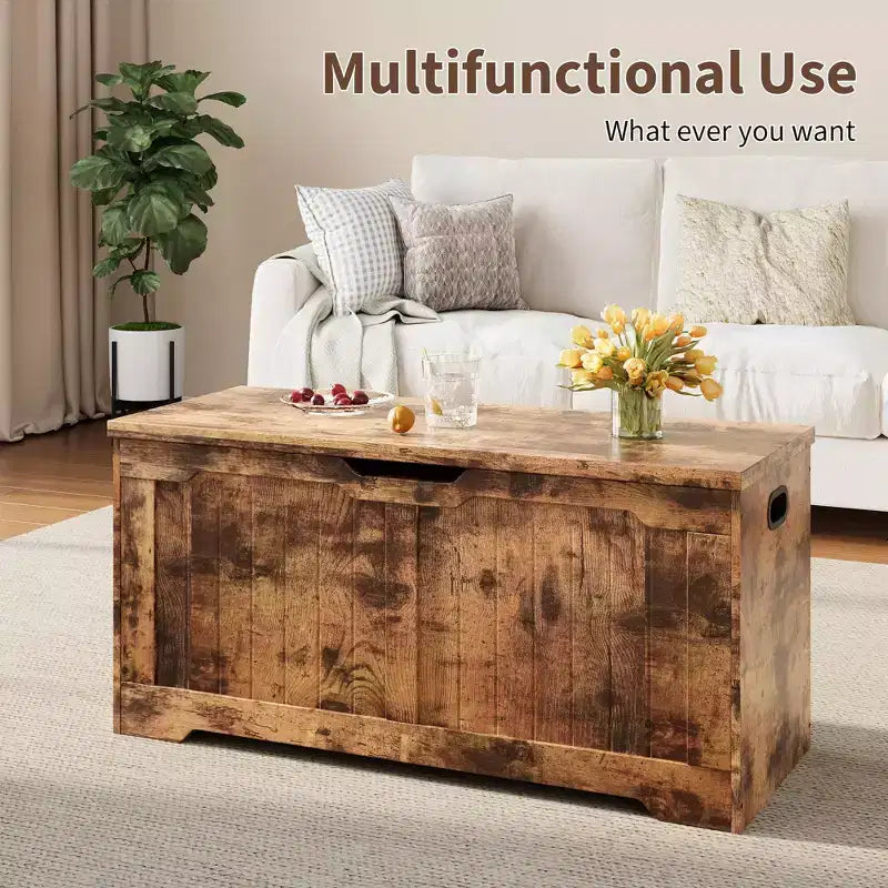 Banc de rangement au design rustique - Coffre de rangement avec 2 charnières de sécurité, 40 x 100 x 48 cm, idéal pour l'entrée, la chambre et le salon