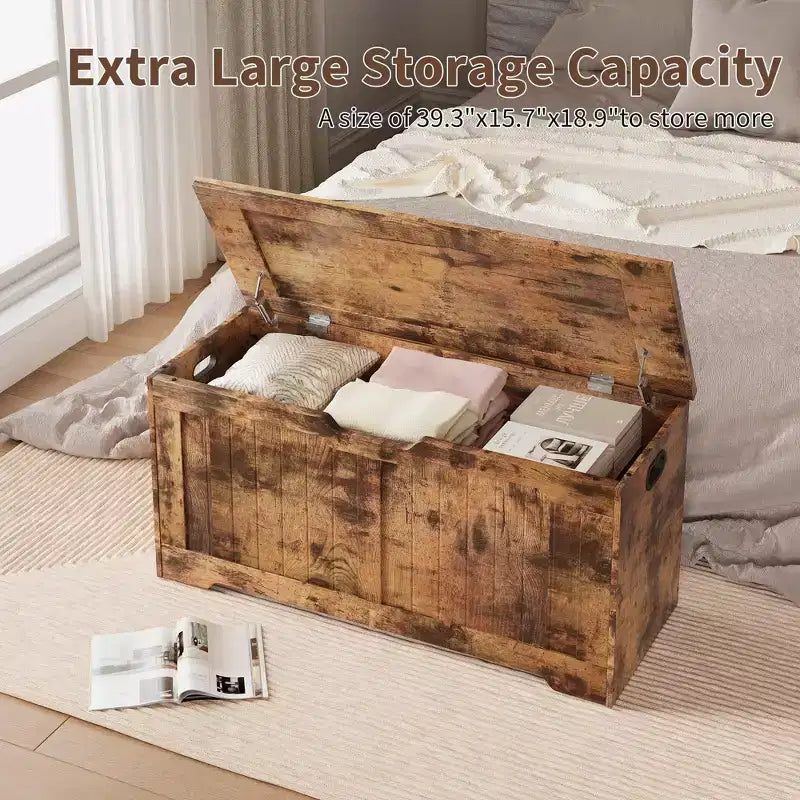 Banc de rangement au design rustique - Coffre de rangement avec 2 charnières de sécurité, 40 x 100 x 48 cm, idéal pour l'entrée, la chambre et le salon