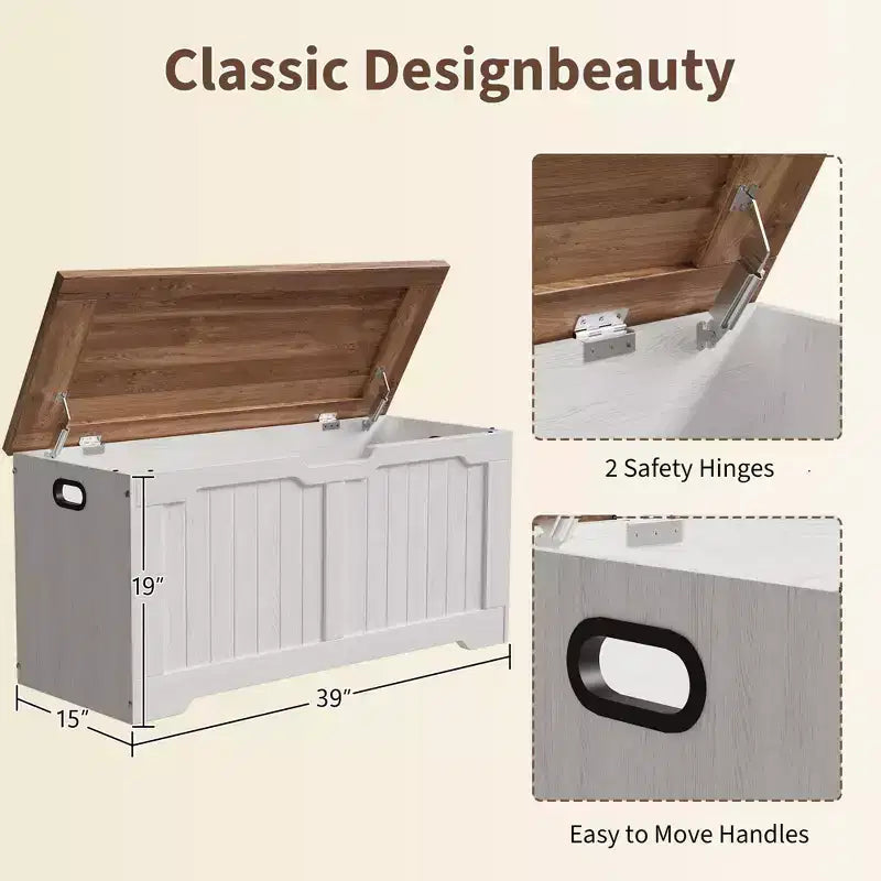 Banc de rangement au design rustique - Coffre de rangement avec 2 charnières de sécurité, 40 x 100 x 48 cm, idéal pour l'entrée, la chambre et le salon