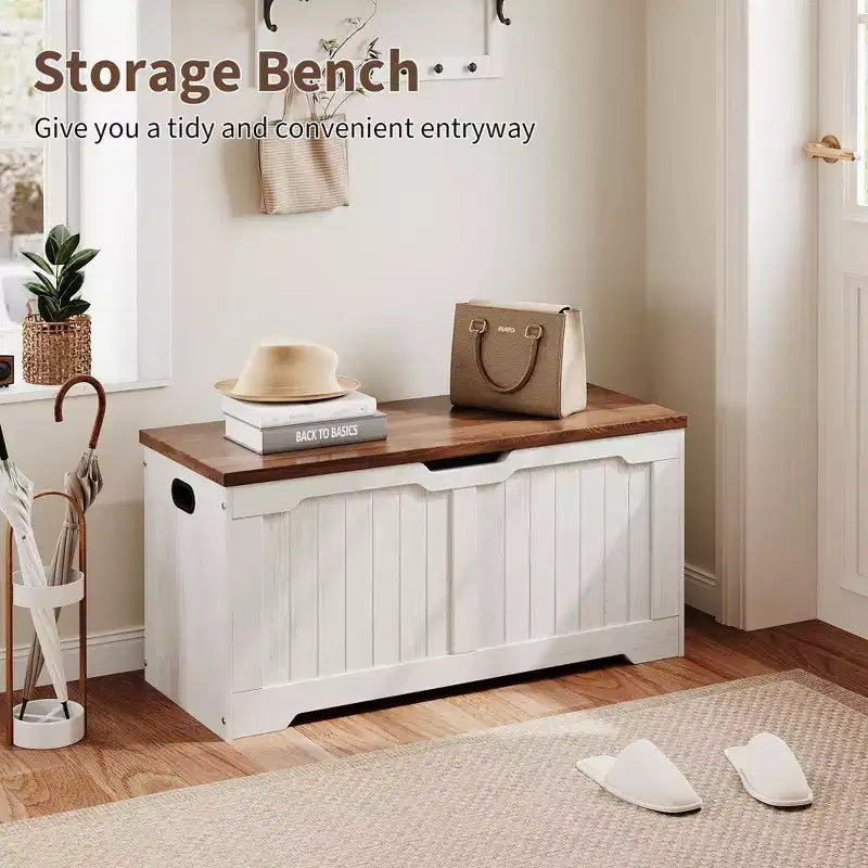 Banc de rangement au design rustique - Coffre de rangement avec 2 charnières de sécurité, 40 x 100 x 48 cm, idéal pour l'entrée, la chambre et le salon