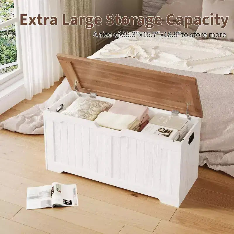 Banc de rangement au design rustique - Coffre de rangement avec 2 charnières de sécurité, 40 x 100 x 48 cm, idéal pour l'entrée, la chambre et le salon