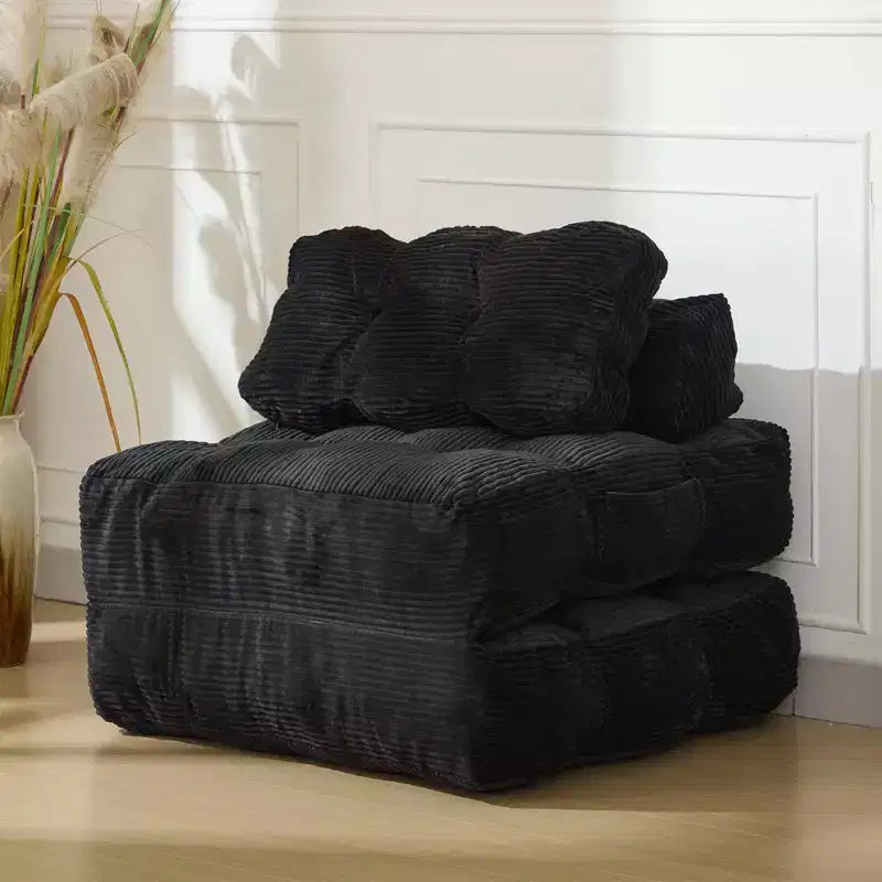 Fauteuil de canapé-lit pliant 2 places, oreiller lombaire ergonomique, mousse déchiquetée, housse lavable en machine, noir
