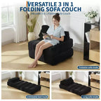 Fauteuil de canapé-lit pliant 2 places, oreiller lombaire ergonomique, mousse déchiquetée, housse lavable en machine, noir