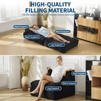 Fauteuil de canapé-lit pliant 2 places, oreiller lombaire ergonomique, mousse déchiquetée, housse lavable en machine, noir