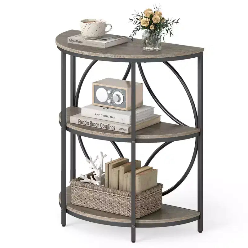 Costway 3-Tier Half Round End Table w/Study Metal Frame Storage Shelves for Living Room